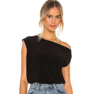 NORMA KAMALI Black Knit Jersey Drop One Shoulder Stretch Top XS